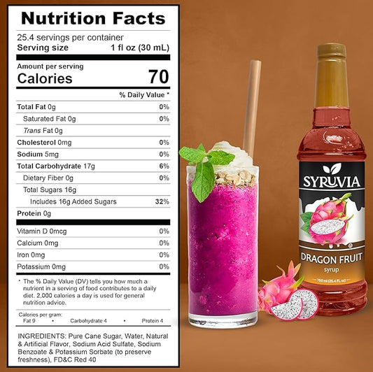 Syruvia Dragon Fruit Syrup, Flavored Syrup for Drinks, Cocktails, Lemonades, Iced Teas, and Desserts – 25.4 fl oz