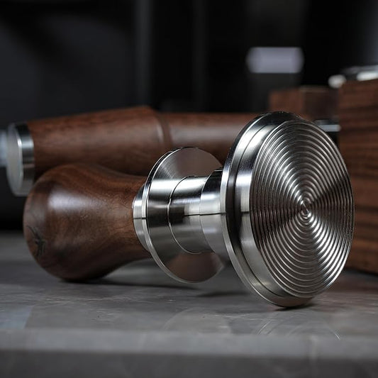 Complete 51mm Espresso Machine Accessories Kit – Walnut Handle Tamper, Coffee Distributor, WDT Tool, Knock Box, and Tamping Station