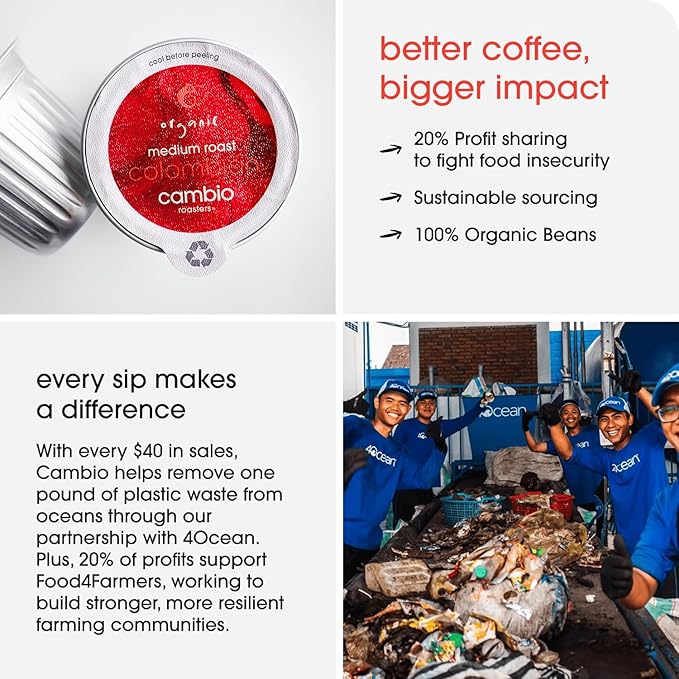 Cambio Roasters Organic Coffee Pods - Colombian Medium Roast, The Only Organic Recyclable Aluminum Coffee Pods, Small Batch Roasted, Keurig Compatible, Bold Flavor & Longer Lasting Freshness, 10 Count
