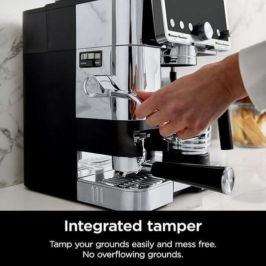 Ninja Luxe Café Pro Series, Espresso Machine, Drip Coffee, Cold Brew, Hot Water, Integrated Tamper, Built-in Grinder, Hands-Free Frother for Cappuccinos, Lattes, Americanos, Dairy or Non-Dairy, ES701 (Renewed)