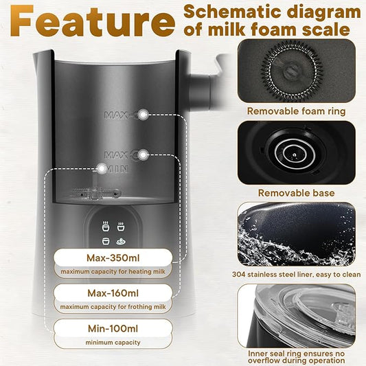 Milk Frother and Steamer,4-in-1 Electric Milk Frother for Latte Cappuccino Hot Chocolate,11.8oz/350ml Automatic Hot & Cold Foam Maker and Milk Warmer for Dairy