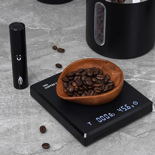 IKAPE Wooden Coffee Bean Dosing Cup and Spray Bottle Kit for Espresso, Coffee Bar Accessories for Reducing Coffee Power Static, Dosing Tray for Coffee or Tea, Sugar(Black)