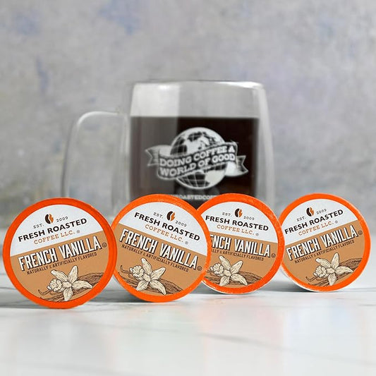 Fresh Roasted Coffee, French Vanilla, Flavored Coffee Pods, 72 Count