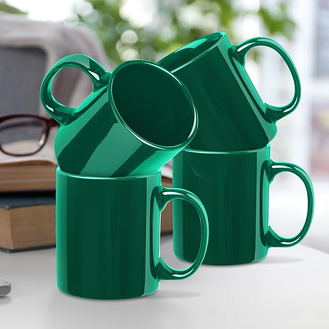 DISCOUNT PROMOS Ceramic Coffee Mugs 11 oz. Set of 10, Bulk Pack - Coffee cup set, Iced coffee cup, Gaming mug - Green