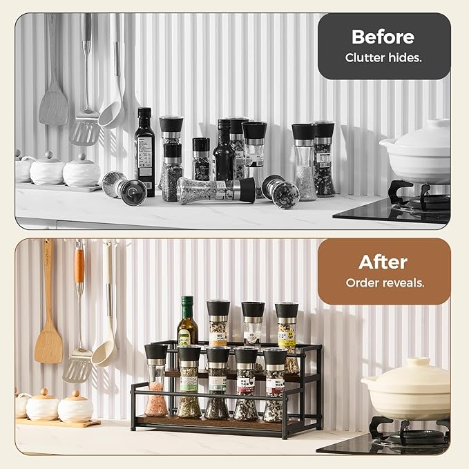 ICOHOT Coffee Syrup Rack Organizer, 2-Tier 10 Syrup Bottles Holder Stand for Coffee Bar, Liquor Bottle Display Shelf Bar Shelf Stand Countertop Rack for Syrup, Wine, Spice