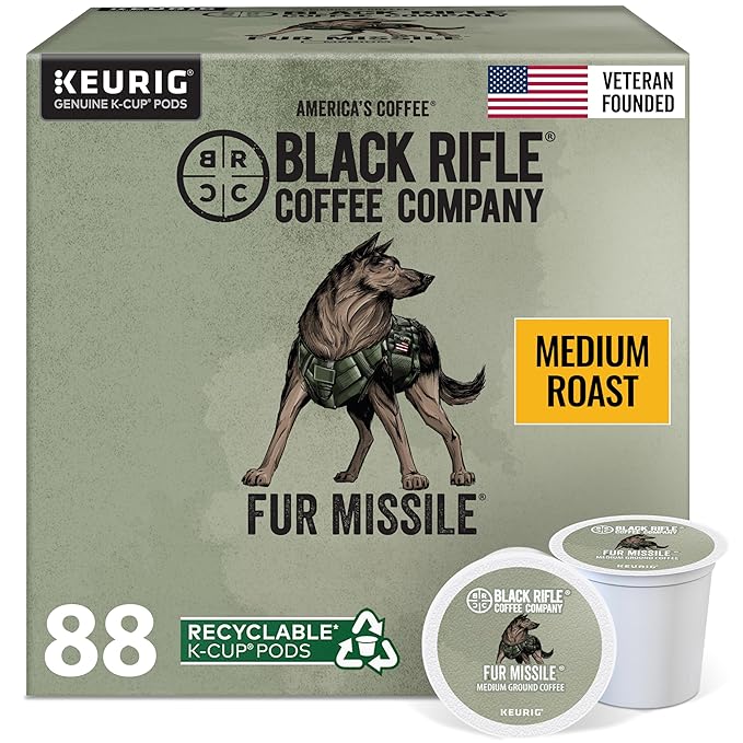 Black Rifle Coffee Company Fur Missile Medium Roast Coffee Pods – 100% Arabica, Tasting Notes of Walnut, Brown Sugar & Guava – Single Serve K-Cup Compatible, 88 Count