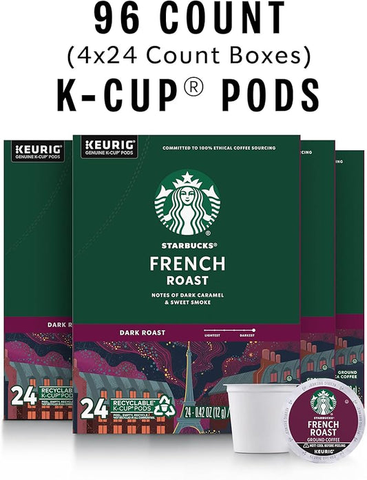 Starbucks K-Cup Coffee Pods, Dark Roast Hot or Iced Coffee, French Roast, 96 Keurig Pods