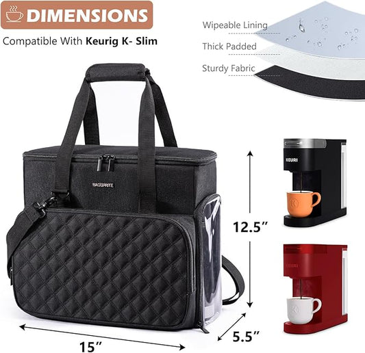 BAGSPRITE Travel Coffee Maker Carrying Case for Keurig K-Mini Plus & K-Slim – Portable Single Serve Coffee Machine Storage Bag with Accessories Space, Coffe e Maker Travel Bag