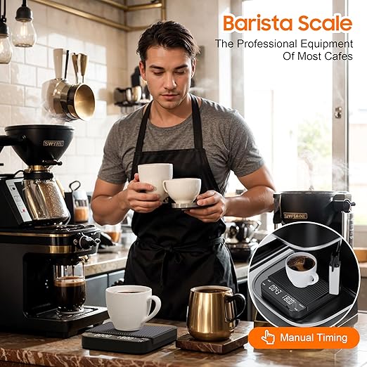 0.1g/3KG Coffee Scale with Timer, Espresso Scale, Rechargeable, Glass Mirror Design, for Pour-Over Barista,for Pour-Over, Espresso, French Press, Kitchen Use