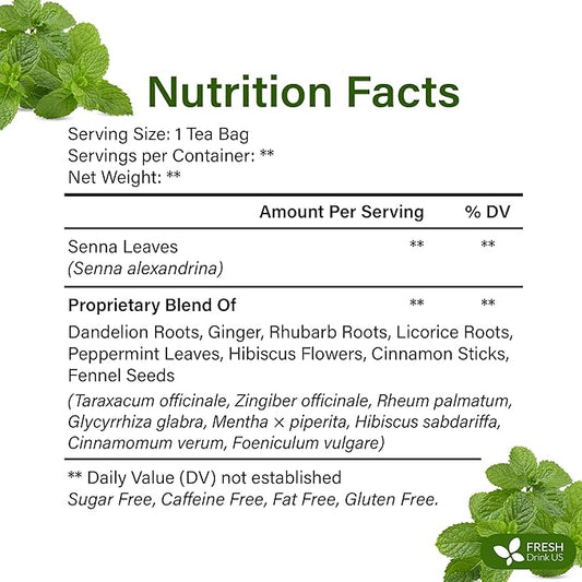 FreshDrinkUS, Premium 75 Tea Bags Men Super Tea – Herbal Blend with Senna, Dandelion Root, Ginger, Peppermint & More – 100% Natural, Sugar-Free. Caffeine-Free. Gluten-Free. Vegan