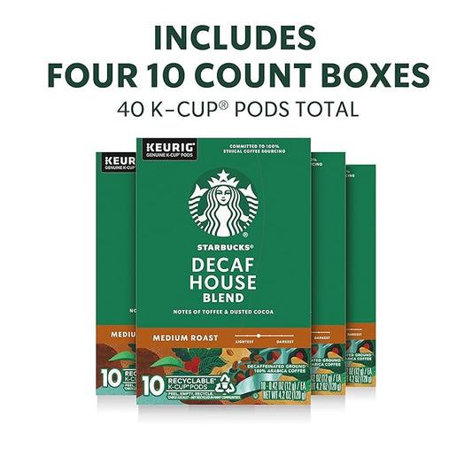 Starbucks K-Cup Coffee Pods, Medium Roast Hot or Iced Coffee, Decaf House Blend, 40 Keurig Pods