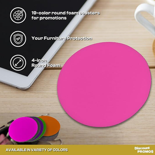 10 Round Foam Bud Coasters Pack, 4 inch - PU Foam, Party Favor - Neon Pink