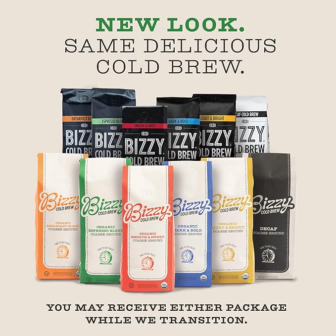 Bizzy Organic Cold Brew Coffee | Espresso Blend | Coarse Ground Coffee | Medium-Dark Roast | Micro Sifted | Specialty Grade | 100% Arabica | 1 LB