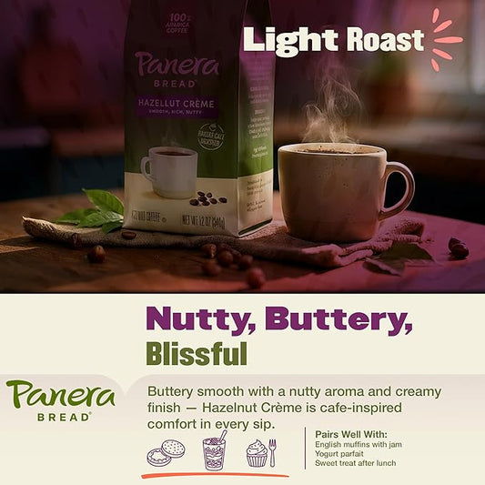 Panera Hazelnut Crème Ground Coffee - Light Roast 100% Arabica for Smooth Morning Brewing - Restaurant-Quality Flavored Coffee, Kosher Certified, 12oz Bag Pack of 6 (72 oz Total)