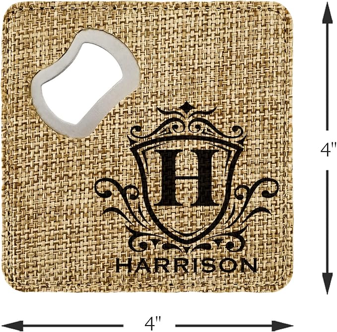 Smile Art Design Family Personalized Monogram Coaster Bottle Opener Burlap Material Family Name Personalized Prints House Warming Wedding Gift Dining Room Kitchen Rustic Decor Style4