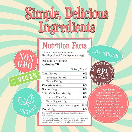 Wäbry Organic Piña Colada Syrup – 14.2oz (420g), Natural Fruit Syrups for Drinks, Shaved Ice and Ice cream, Vegan Friendly, Non-GMO, Dye-Free Snow Cone Syrup – BPA Free Plastic Bottle