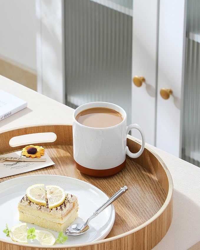 MALACASA 12oz Ceramic Coffee Mugs Set of 4, Stackable Coffee Cups with Straight-Sided Design, Mugs for Coffee, Latte, Tea, Hot Chocolate, Cappuccino and Cocoa, Microwave & Dishwasher Safe, Khaki White