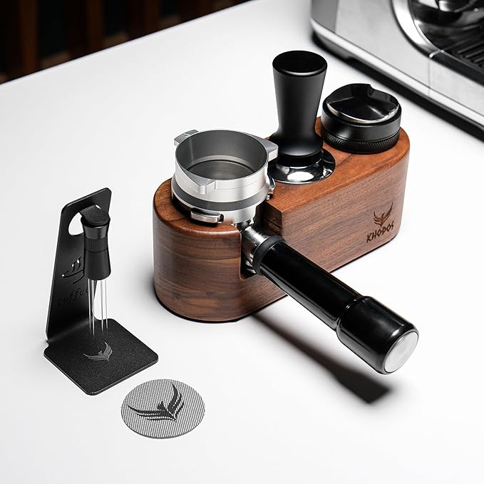 Espresso Tamping Station 54mm For Breville Espresso Machine Accessories,Rosewood Portafilter Holder Tamping Mat Espresso Coffee Equipment