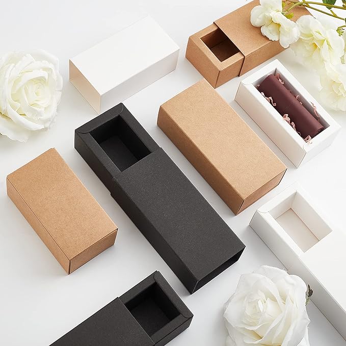 BENECREAT 12PCS Brown Kraft Packaging Drawer Box 4.8x2x1.5 Inch Cardboard Present Box for Lipstick, Small Perfume Essential Oil Bottle, Christmas, Festival Gift Packaging