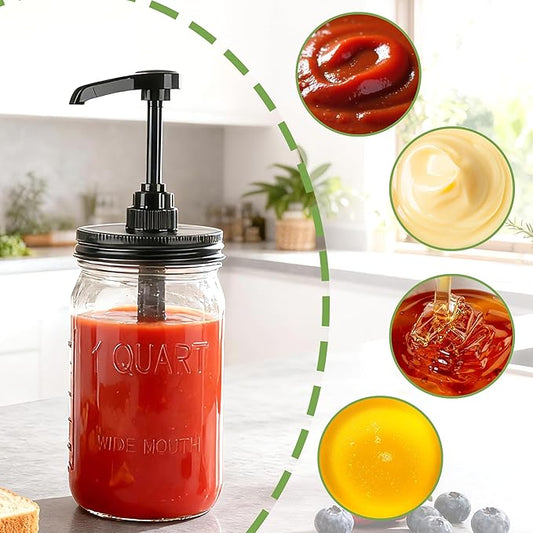 Mason Jar Syrup Dispenser Wide Mouth Maple Sauce Pump Dispenser Airtight And Leakproof Syrup Pump Glass Bottle For Coffee Bar 32 Oz Sauce Container For Ketchup Salad Honey Soy Bbq Olive Oil