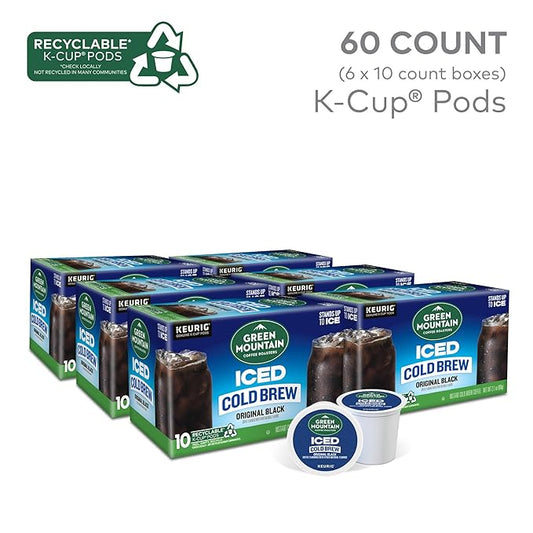 Green Mountain Coffee Roasters Original Black Iced Cold Brew Coffee, Single Serve Keurig K-Cup Pods, 60-Count Box (6 Packs of 10)