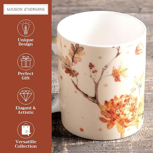 Maison d' Hermine Coffee Mug with Handles Fine Bone China Mugs Pack of One Tea Cups for Hot Beverages Cappuccino Latte Home Office Perfect for Gift (Kelim - Prairie Last Days Of Summer, 12 Ounce)