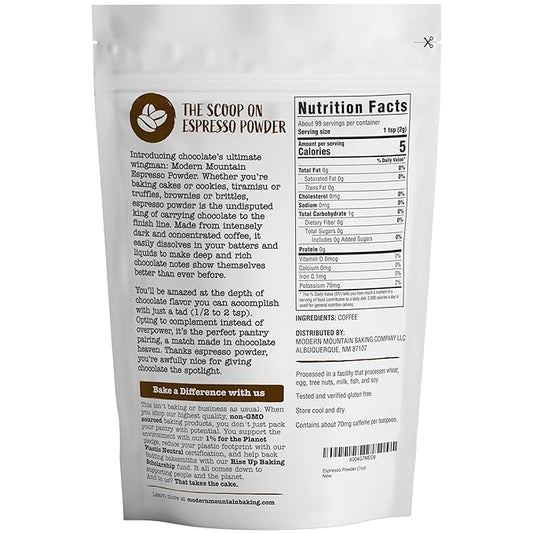 Espresso Powder for Baking - Achieve Rich Chocolate Flavor - Great for Baking - All-Natural - Fine Powder - Easily Dissolves - Gluten Free - Non-GMO - Convenient Resealable Pouch (7oz)