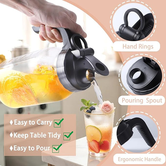 Half Gallon Mason Jar Pitcher With Lid 64 Oz Cold Hot Water Pitchers With Pour Spout 2 Quart Sun Tea Glass Jug For Fridge Beverage,Tea, Coffee, Lemonade, Juice, Milk Container Leakproof