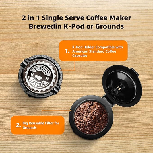 Mini Single Serve Coffee Maker for K Cup Pods and Ground Coffee, Fast Brew One Cup Coffee Machine with Descaling Reminder and Water Window, 6 to 12 oz. Brew Sizes, Gray