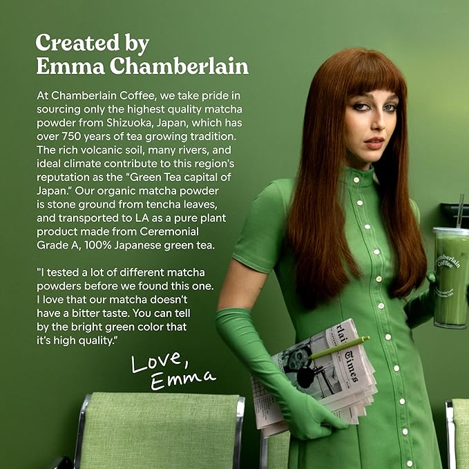 Chamberlain Coffee Vanilla Matcha Powder - Ceremonial Grade Matcha Powder with Madagascar Vanilla, First Harvest, Gluten-Free Flavor for Hot and Iced Drinks, Made with Premium Organic Ingredients - 1.06 Oz