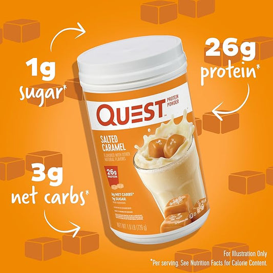 Quest Nutrition Salted Caramel Protein Powder, 26g Protein, 1g Sugar, Low Carb, Gluten Free, 1.6 Pounds, 24 Servings