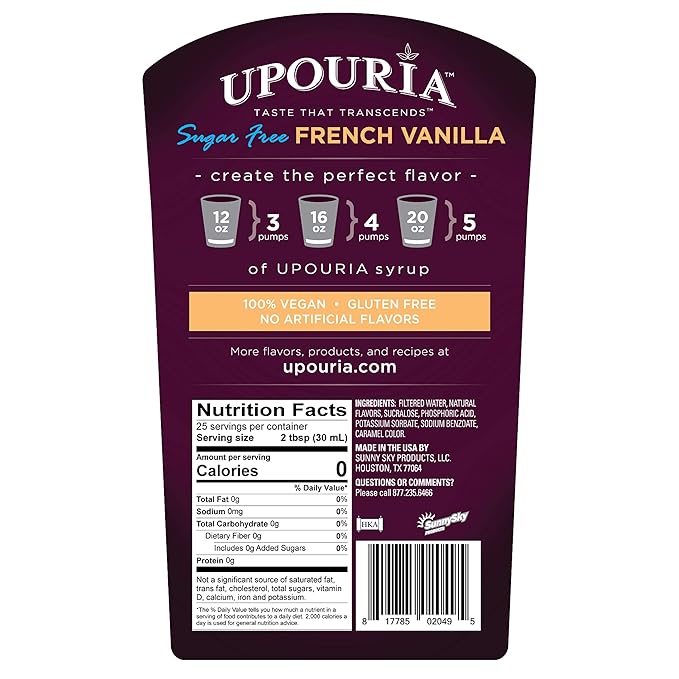 Upouria Holiday Syrup Bundle, Sugar-Free French Vanilla, 100% Vegan, Gluten-Free, Kosher, 750mL Bottles with By The Cup Coffee Syrup Pump