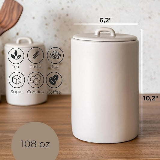 Ceramic Food Storage Jars 108Oz, Snack Containers, Airtight Lid, Kitchen Countertop Canisters for Grounds Coffee, Pods, Tea, Flour, Sugar, Rice, Pantry Organization, Containers set
