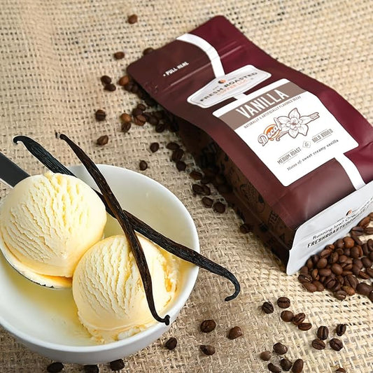 Fresh Roasted Coffee, Decaf French Vanilla Flavored Coffee, 12 oz, Medium Roast, Kosher, Whole Bean