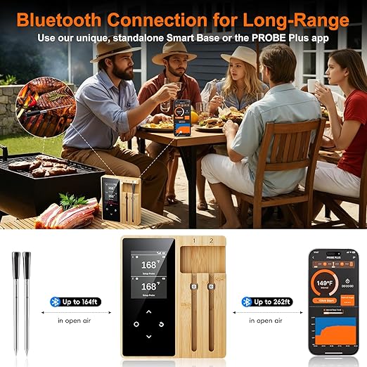 Newise Wireless Meat Thermometer Digital with 2 Probes, Long Range Bluetooth Food Thermometer with Smart APP Alerts for Cooking, Grill, AirFryer, Perfect for BBQ Chicken Turkey