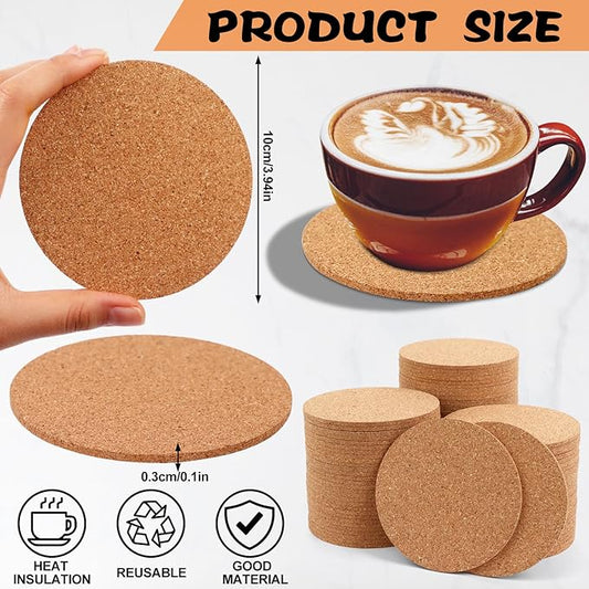 100 Pcs Cork Coasters for Drinks 4 Inch Absorbent Corkboards Blank Heat Resistant Round Cork Coaster Bulk Tea or Coffee Wooden Thick Bar Coaster Set for Drink Wine Glass Mug Coffee Cup DIY Crafts