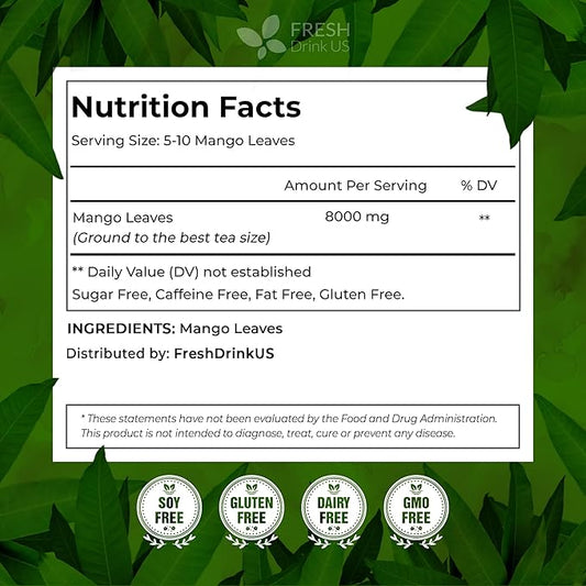 FreshDrinkUS, Premium 140+ Mango Whole Leaves Dried, 100% Natural & Pure from Dried Mango Leaves Tea, No Additives, No Caffeine, Vegan