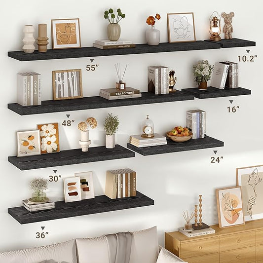 Vivelove 24 Inches Floating Shelves Wall Mounted, 10" Deep Wall Shelves for Bedroom, Bathroom, Living Room, Kitchen, Office, Home Decor, Modern Shelf, Set of 2, Black, 24x10.2x1.5