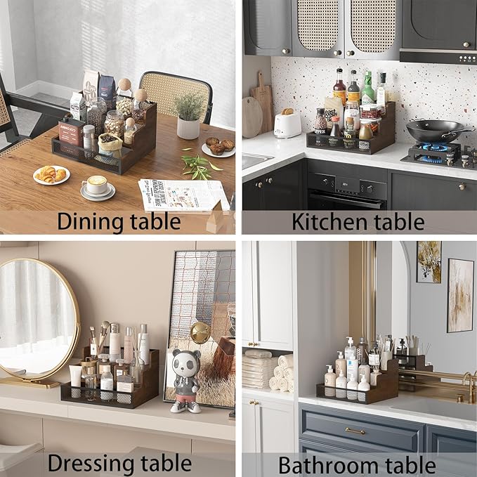 KOKSTOP 3-Tier Liquor Bottle Display Shelf, Rustic Wooden Bottle Holder Stand for Liquor Whiskey Wine Coffee Bottle Display with Fences, Storage Countertop Shelf for Café, Bar, Office Station