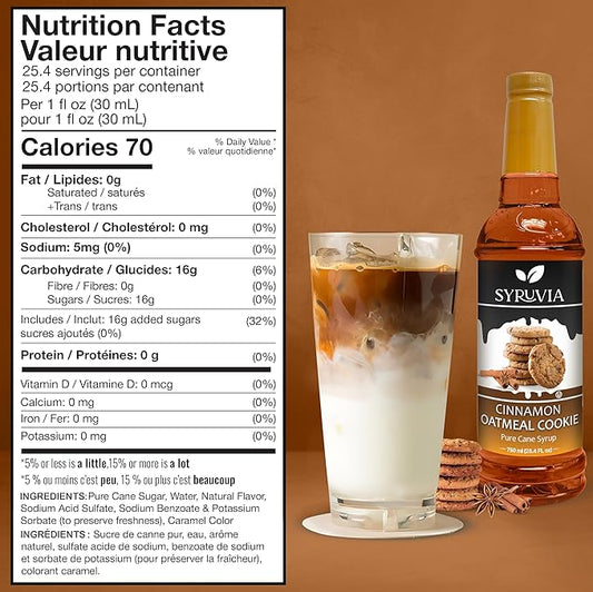 Syruvia Coffee Syrup, Cinnamon Oatmeal Cookie Flavored Syrup for Drinks, Lattes, and Desserts – 25.4 fl oz