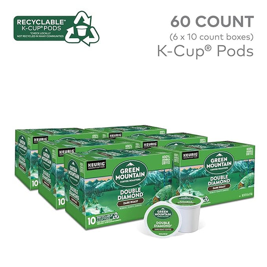 Green Mountain Coffee Roasters Double Diamond Keurig Single-Serve K-Cup pods, Dark Roast Coffee, 60 Count (6 Packs of 10)