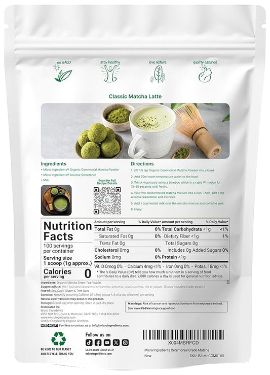Organic Ceremonial Grade Matcha Powder, 100 Servings | First Harvest Authentic Japanese Origin | 100% Barista-Grade Matcha Green Tea For Latte, Beverage & Baking