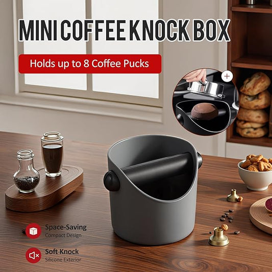 Li&Zhao Espresso Knock Box - Premium Knock Box for Espresso Machines with Non-Slip Base, Includes Brush and Dust Blower, Knock Box Espresso Accessory for Home, Suitable for 51-53mm Knock Box (Grey)