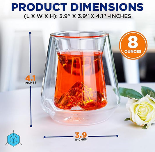 NutriChef Double-Wall Insulated Drinking Glasses - 8 oz Set of 2 Mugs, Insulated Tumblers for Hot or Cold Drinks, Coffee, Soda, Cocktails and More - Microwave and Dishwasher Safe, Sweat-Free Design