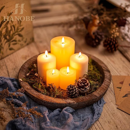 Hanobe Wooden Tray for Coffee Table: Candle Holder Plate Round Decorative Serving Tray - Vintage Table Centerpiece Rustic Farmhouse Home Decor