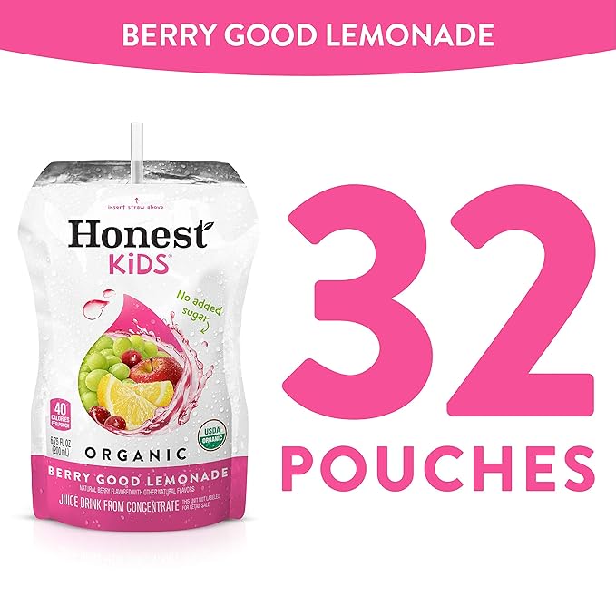 Honest Kids Organic Juice Drink, Berry Berry Good Lemonade, 6.75 Fl Oz Pouches (Pack of 32)