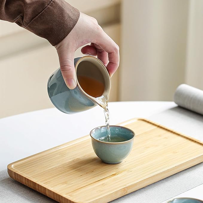 Chinese Tea Set, 10-Piece Ceramic Set with Teapot and Cups, Gongfu Tea Set,Tea Gift Sets,Outdoor and Office (purple and green)