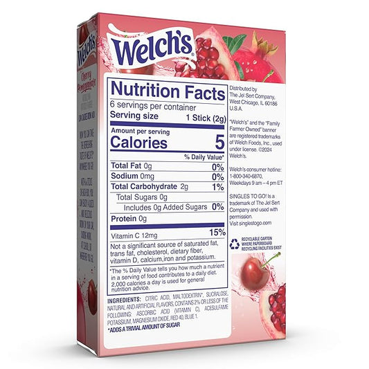 Welch's Singles To Go Water Drink Mix - Cherry Pomegranate Powder Stick Packets (12 Boxes with 6 Packets Each - 72 Total Servings)