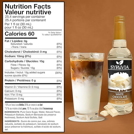 Syruvia Coffee Syrup, White Chocolate Flavored Syrup for Drinks, Lattes, and Desserts – 25.4 fl oz