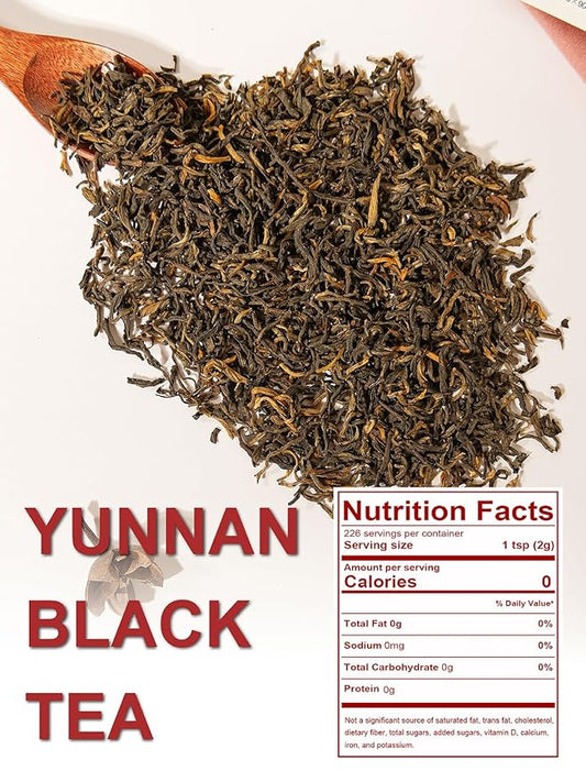 TeeLux Black Tea Loose Leaf, Premium Yunnan Black Tea, Floral Aroma, Smooth & Full-bodied Taste, Hot & Iced Tea, 16oz